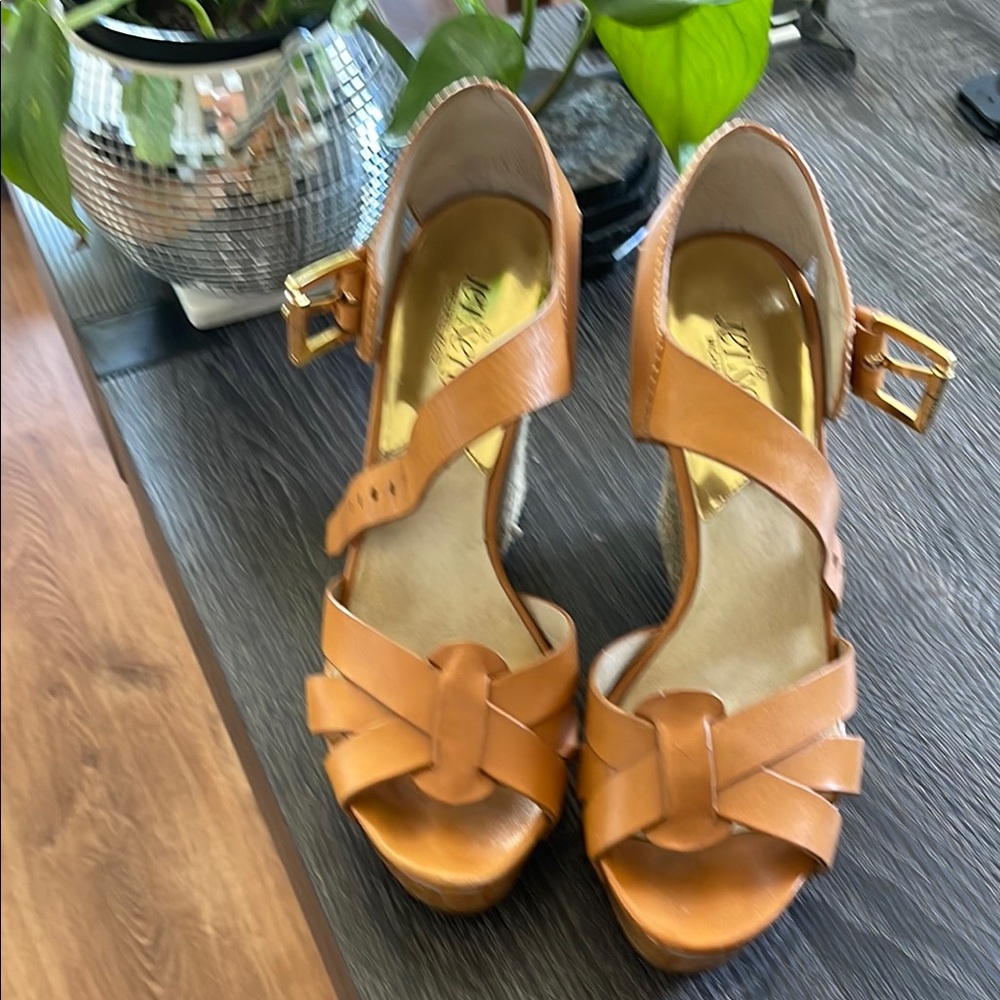 Michael Kors Tan Heels with Woven Leather Straps